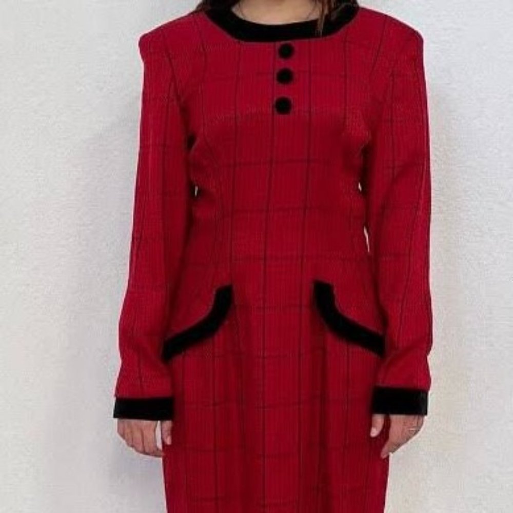 ★★Rare Gem★★ Women's Dress, Excellent Condition Red/Black Plaid, W-19" L-40 1/2" - Picture 5 of 10